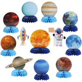 SUNBEAUTY 12 PCS Solar System Theme Honeycomb Centerpieces for Table Topper Outer Space Party Supplies space themed party decorations space birthday decorations galaxy party decorations