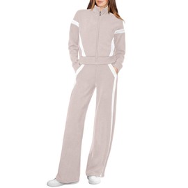 XIEERDUO 2 Piece Sets for Women Trendy Loungewear Travel Outfits Zipper Sweatshirt Wide Leg Sweatpants Color Block M