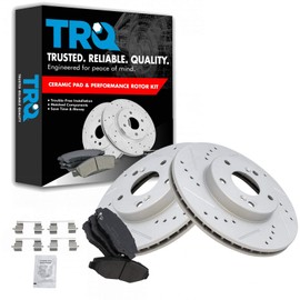 TRQ Front Posi Ceramic Pad & Performance Rotor Kit Set Compatible with 03-07 Honda Accord 2.4 05 Accord Hybrid 03-11 Element 31257 CD914