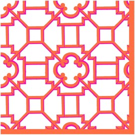 Caspari Garden Trellis Cloth Dinner Napkin in Fuchsia & Orange - 4 Napkins Include Per Set