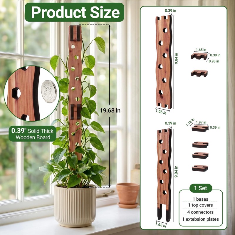 2 Sets Wooden Extendable Plant Trellis Indoor Climbing Houseplants, 2-in-1