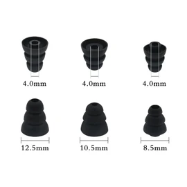 ALXCD Triple Flange Ear Tip, 6 Pairs S/M/L Size Triple Three Flange Noise Isolation Silicone Earbuds Tips with 4mm Connector Hole, Fit for Most in Ear Earphone (Black)[S/M/L]