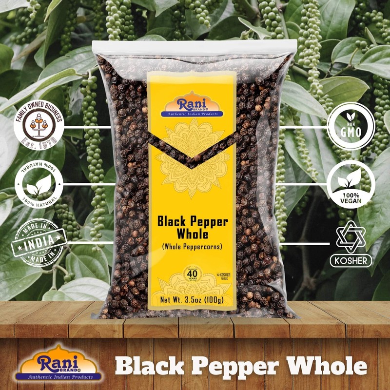 Rani Black Pepper Whole (Peppercorns), Premium MG-1 Grade 3.5oz (100g)