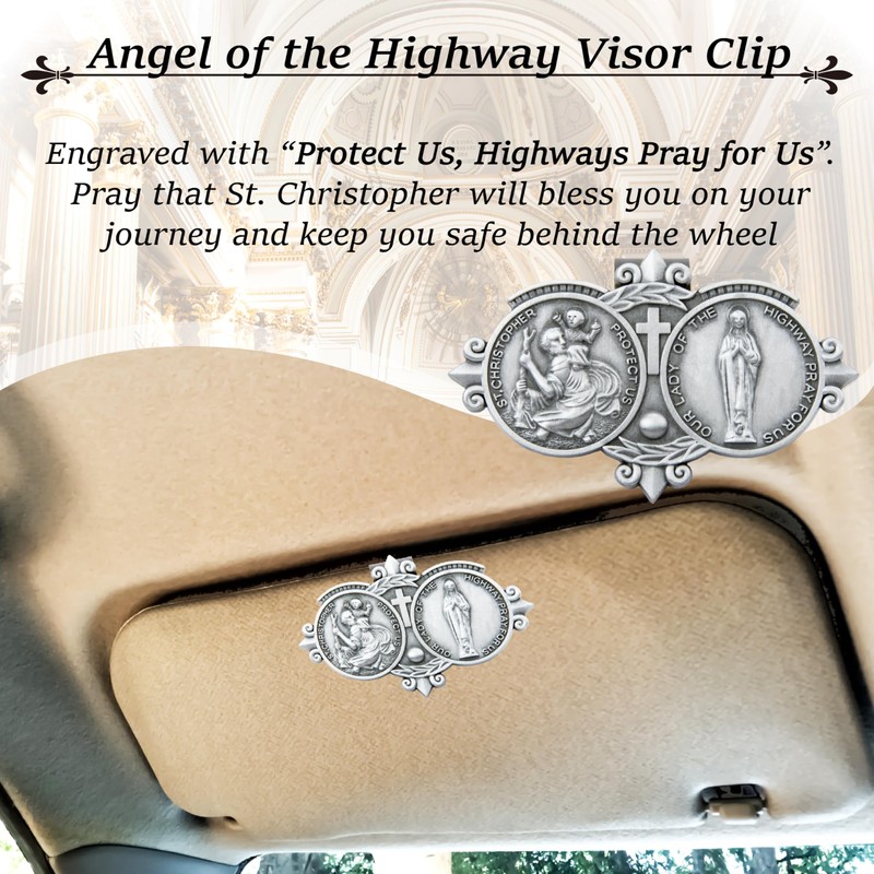 2 PCS St Christopher Medal Visor Clip, Our Lady of