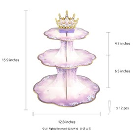 Cheerland - Soporte para cupcakes de color morado para niñas, decoración de fiesta de cumpleaños, decoración de fiesta de cumpleaños, lavanda con corona floral temática de la mayoría de edad,