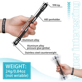 4 Pcs Pen Spinning Mod with 8 Pcs Silicone Bracelet Metal Heads Gaming Finger Pen Fidget Anti Slip 8.5 Inch Rotating Pen for Kids Student Adults Office Supplies to Relieve Stress, No Pen Refill