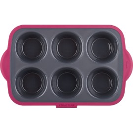 Trudeau Structure Pro Silicone Muffin Pan, 6 Cup Large, Grey/Pink
