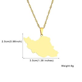 Iran Map Pendant Necklace-Gold-Toned Stainless Steel Chain with Flag Colors (Green, White, Red) & Lion Emblem - Patriotic&Peace Jewelry Gift for Men & Women,18/24 inches chains (Gold)