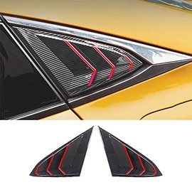 BOLTRY ABS Carbon Fiber Print Rear Side Window Louvers Air Vent Scoop Shades Cover Blinds Trim for Honda Civic Sedan 2016 2017 2018 2019 2020（Red+Carbon Fiber）