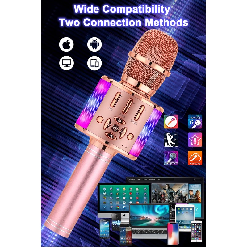 BONAOK Karaoke Microphone Bluetooth, 4 in 1 Wireless Karaoke Microphones,