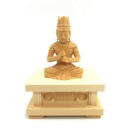 木彫 Buddha 大日如来 座像 Japanese World 2.0 Dimension 桧木 Phone Only Square Pedestal with