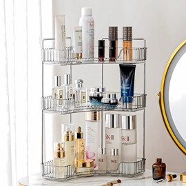 Weidace Corner Bathroom Counter Organizer Bathroom Countertop Shelf Makeup Organizer for Vanity Perfume Tray for Corner Storage (3 Tiers, Grey)