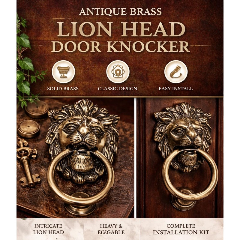 HANDTECHINDIA Brass Door Knocker Hand-Etched Carved Gate Knocker Handle Pull
