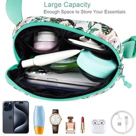 Simikol Ultra Lightweight Belt Bag Cute Crossbody Bags for Women Fashion Pattern Waist Packs Waterproof Running Workout Hiking Travel Fanny Pack,Green Flowers, Casual
