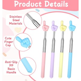 ValueBargain 4 Pack Finger Pointer Stick, Pointy Finger Stick with Non-slip Handle, Stainless Steel Pointer for Classroom, Teacher, Cosplay, Kids Reading (21.5-69.5 cm, Multi-colored)