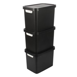 Jolie Max (Set of 3) Plastic Storage Boxes with Lid, 12.5L Capacity Each, Solid Matte Colour, Decorative Design with Handle, Stackable & Nestable Space-Saving Organizers – 31.5 x 21.5 x 24 cm (BLACK)