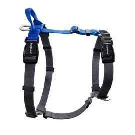 LufeLux Easy Walk Freedom No Pull Dog Harness, Keep Balance Harness for Dogs Blue, Neck-Buckle, Six Points Adjustment for Comfort Fit, 2 D-Rings for Back and Front Clip (Blue/Black, L)