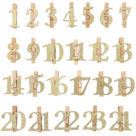 Papierdrachen 24 Wooden Pegs with Glitter Numbers for Advent Calendar – Gold Set 2 – Sparkling Decoration for Your Christmas Calendar – for Children and Adults