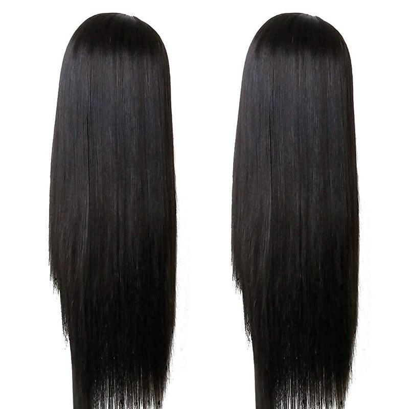 TIMANZO TIMANZO Long Straight Remy Hair Wigs Natural Black Heat