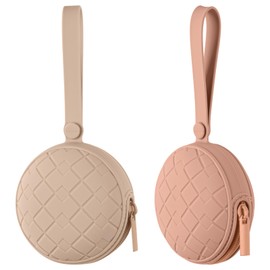 2 Pack Silicone Pacifier Holder Case, Baby Pacifier Silicone Holder Pouch for Newborn, Boys and Girls, Portable Silicone Pacifier Bags (Muted+Shifting Sand)