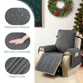 Recliner Chair Cover, Waterproof Armchair Cover for Recliner Chair with Pocket, Non Slip Recliner Chair Covers for Electric Chair, Furniture Protector for Kids, Pets, Food (Dark Grey, 28IN Width)