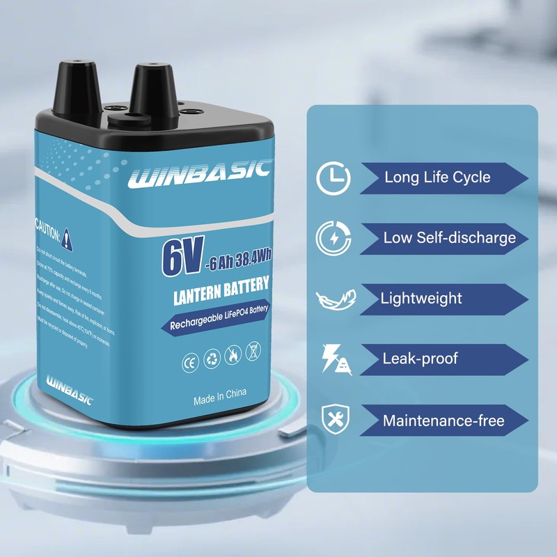 winbasic 6 Volt Lithium LiFePO4 Heavy Duty Lantern Battery,Rechargeable Lithium
