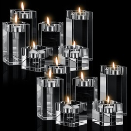 6 Pcs Crystal Candle Holders Clear Tea Light Candle Holders Square Candle Stand Glass Votive Candlestick Holders Centerpiece Table Decorations for Wedding Dining Living Room 1.57'' 3.15'' 3.94''