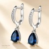 Aretes Plata 925 Mujer Gota Zirconia Azul Profundo Elegante