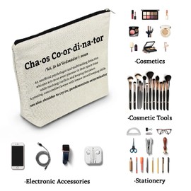 YULUENZE Inspirational Presents Chaos Coordinator Definition Canvas Makeup Bag Toiletry Pouch with Zipper Birthday Present Cosmetic Bag for Women Friends Teachers Coworkers Boss Managers