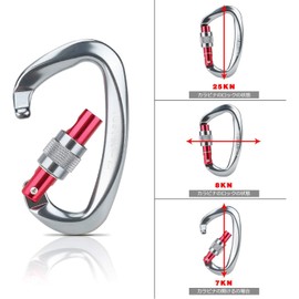 Onlygreen Carabiner, Ultra Lightweight, Load Capacity: 55.5 lbs (25 kg) (25 KN (2500 kg), D-Shaped, Screw Lock, Climbing Button, Screw Lock Function, Fall Prevention, Sturdy Aluminum Alloy, Durable,