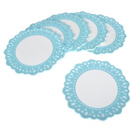 Good-L Antique Lace Style Vinyl Coasters White x Blue Diameter 100mm Thickness 2mm 6 Pack