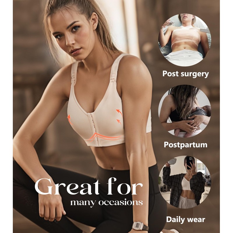 Lemorosy Women's Post-Operative Strong Support Sports Bra Adjustable Without Underwire