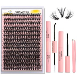 Lash Extension Kit, Lash Clusters with Lash Bond and Seal, DIY Cluster Lashes Kit, Cils Eyelash Extension, 280 pcs 9-16mm Mix D Curl Individual Lashes Cluster (black)