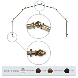 Windoware Depot Sprout 13/16" 6-Sided Bay Window Curtain Rod 28-48 inch (each side) - 4 colors - Antique Brass