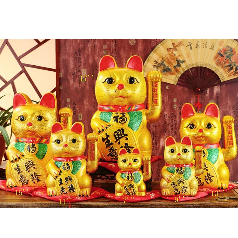 11" Waving Lucky Fortune Cat Maneki Neko Japanese Porcelain Lucky