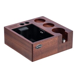 IKAPE V2 Espresso Knock Box, Espresso Coffee Organizer Box Fit for Storage 51 to 58MM Espresso Tamper, Distributor, Portafilter & Puck Screen Accessories, Natural Walnut Station Base (8 IN One)