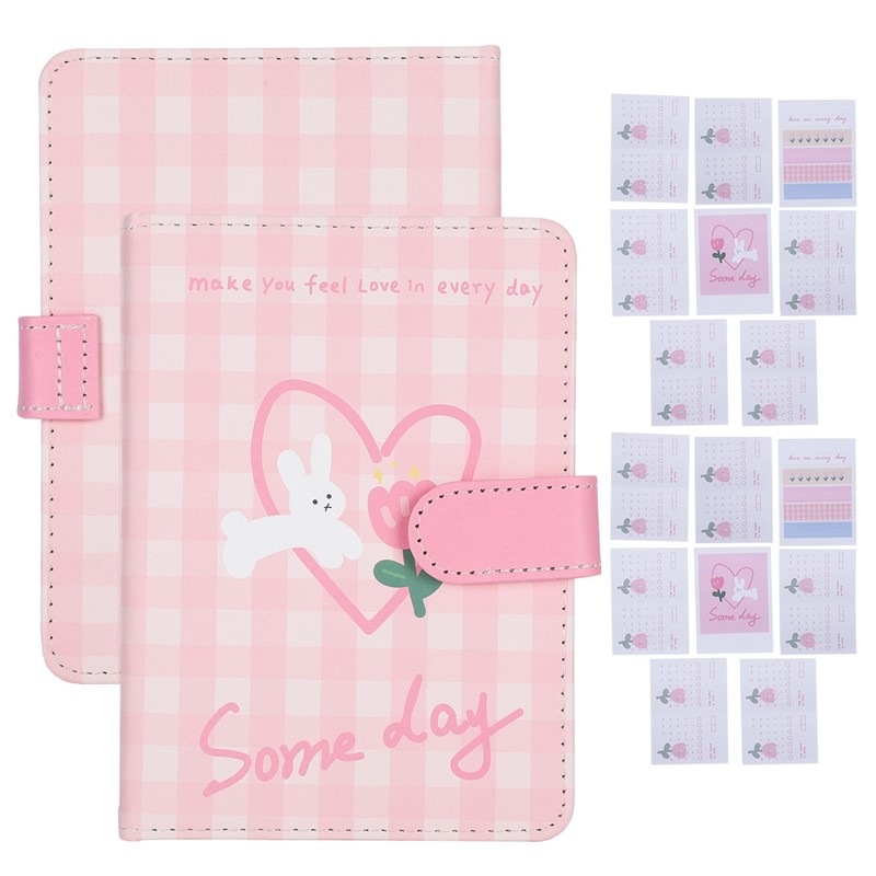 2Sets A6 Magnetic Buckle Notebook Binder Cute Bunny Pattern Daily