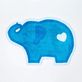 HOMESCAPES - 100% Cotton Washable Tufted Blue Elephant Rug 60 x 85 cm Bath Mat or Children's Rug