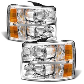 ADCARLIGHTS Chevy Silverado Headlight Assembly for 2007-2013 Chevy Silverado 1500/2007-2014 Silverado 2500HD 3500HD Clear Lens Chrome Housing Amber Reflector Replacement Driver and passenger side