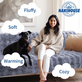 NAKIHOUSE Gray Rabbit Plush Sofa Covers 1 2 3 4 Seater, Washable Sofa Slipcovers for Corner L Shape, Non-Slip Super Thick Sofa Cushion Covers, Universal Furniture Protector (70x70cm)