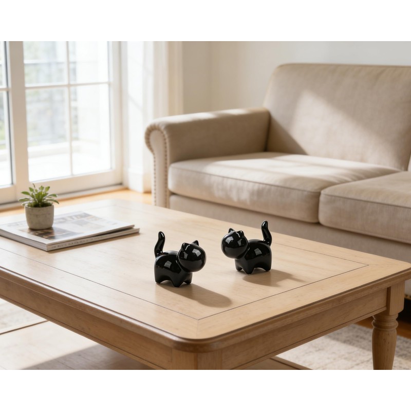 3 Inch Black Ceramic Cat Figurines Set of 2