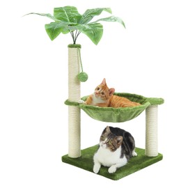 MUTTROS Small Cat Tree, 28" Cat Tower with Sisal Scratching Posts and Coconut Leaves for Indoor Small Cats, Large Hammock and Dangling Ball for Kittens, Green