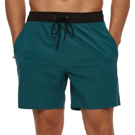 Tyhengta Mens Stretch Swim Trunks Quick Dry Beach Shorts with Zipper Pockets and Mesh Lining Green 36