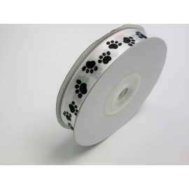 Unbranded Paw Print Satin Ribbon 5/8" (15.8mm) White with Black Paw Prints 25 Yards
