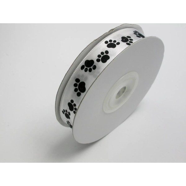 Unbranded Paw Print Satin Ribbon 5/8" (15.8mm) White with Black