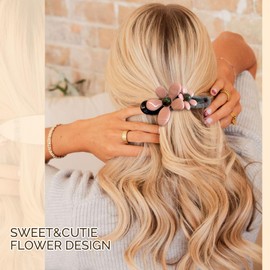 KU Flat Hair Clips for Women - 3 Pack Flower Hair Claw Clips for Thick & Thin Hair - Non-Slip Grip, Comfortable Flat Design - Perfect for Driving, Lounging, and Summer Essentials (Pink, Brown, Green)