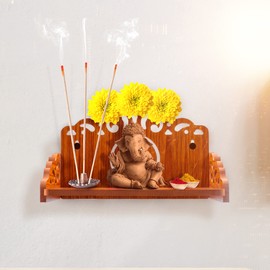 New Wooden Temple Wall Mounted Hanging Table top Pooja Mandir God Stand Shelf for Home Office and Gifting (Om Design-1)