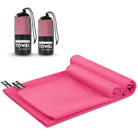 Tentock Microfiber Bath Towel Set Outdoor Small Quick Drying Lightweight Travelsports Beach Yoga Camping Gym Sauna Backpacking Gym Training (Pink 2pcs)