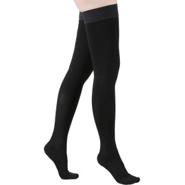 KEKING - Medias de compresión hasta el muslo con puntera cerrada para hombres y mujeres, opacas, 15-20 mmHg, manguera de compresión graduada para piernas con banda de silicona, hinchazón, venas varicosas, edema, DVT, negro, talla M