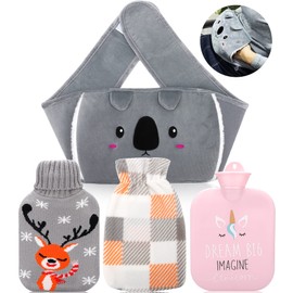 Amzeeniu Rubber Hot Water Bottle, Soft Waist Cover, 3-in-1 Bed Bottle, Warm Hot Water Bottle, Hot Water Bag for Neck and Shoulder, Back, Waist Warm with Knitted Cover Gifts for Women